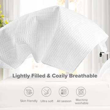 Comfort Spaces Kienna Quilt Set-Luxury Double Sided Stitching Design Summer Blanket, Lightweight, Soft, All Season Bedding Layer, Matching Sham, White, Coverlet King (104"x90") 3 Piece