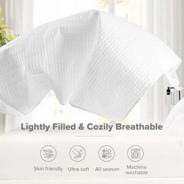 Comfort Spaces Kienna Quilt Set-Luxury Double Sided Stitching Design Summer Blanket, Lightweight, Soft, All Season Bedding Layer, Matching Sham, White, Coverlet King (104"x90") 3 Piece