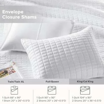 Comfort Spaces Kienna Quilt Set-Luxury Double Sided Stitching Design Summer Blanket, Lightweight, Soft, All Season Bedding Layer, Matching Sham, White, Coverlet King (104"x90") 3 Piece