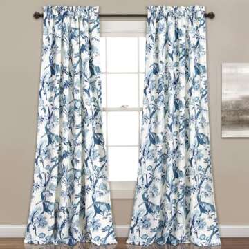 Lush Decor Dolores Light Filtering Window Panels, Pair, 52" W x 84" L, Blue - Toile Curtains - Flora...