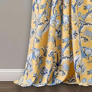 Lush Decor Dolores Light Filtering Window Panels, Pair, 52" W x 84" L, Blue - Toile Curtains - Floral Bird Print - Grandmillennial & French Country Curtains - Cottage & Maximalist Home Decor