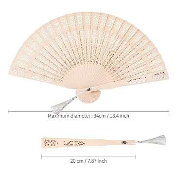Emsiok 3-Pack Vintage Wooden Folding Fans, Sandalwood Hand Fans with Tassel for Women, Foldable Wedd...
