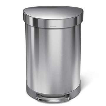 simplehuman 60 Liter Semi-Round Hands-Free Kitchen Step Stainless Steel Trash Can with Soft-Close Lid, Brushed