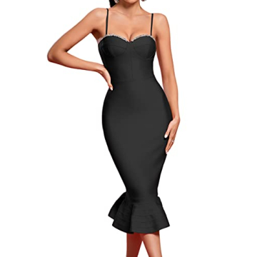 UONBOX Bodycon Mermaid Dress with Rhinestones for Parties