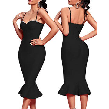 UONBOX Bodycon Mermaid Dress with Rhinestones for Parties