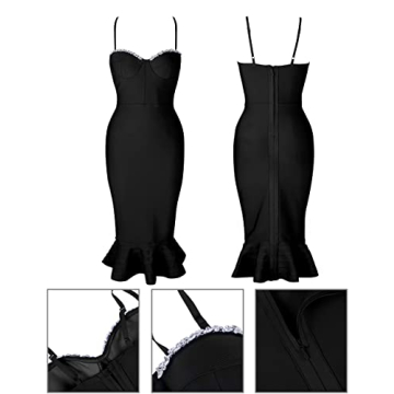 UONBOX Bodycon Mermaid Dress with Rhinestones for Parties