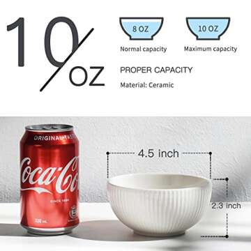 getstar Dessert Bowls, 4.5 in 10 oz Small Porcelain Bowl Set of 6, Microwave & Dishwasher Safe Ceramic Bowls for Ice Cream, Side Dishes, Snacks & Desserts, Set of 6 (White)