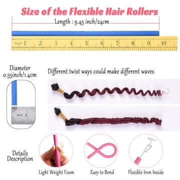 Royota 30PCS 9.45" Heatless Flexible Curling Rod, Skinny Small Flexi Rod Soft Twist Foam Hair Roller...