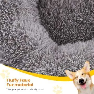 URGVANZ PET Dog Beds for Large Dogs, Calming Donut Dog Bed, Round Fluffy Dog Beds, Plush Pet Bed for Dogs Up to 80Lbs, 34inch