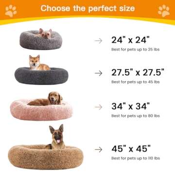 URGVANZ PET Dog Beds for Large Dogs, Calming Donut Dog Bed, Round Fluffy Dog Beds, Plush Pet Bed for Dogs Up to 80Lbs, 34inch