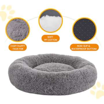 URGVANZ PET Dog Beds for Large Dogs, Calming Donut Dog Bed, Round Fluffy Dog Beds, Plush Pet Bed for Dogs Up to 80Lbs, 34inch