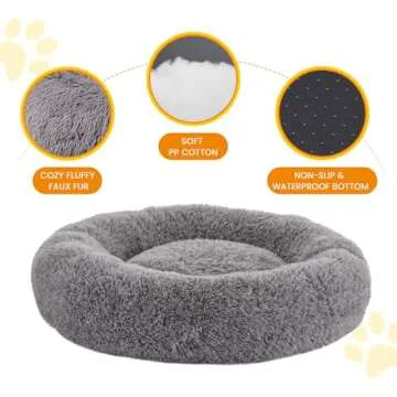 URGVANZ PET Dog Beds for Large Dogs, Calming Donut Dog Bed, Round Fluffy Dog Beds, Plush Pet Bed for Dogs Up to 80Lbs, 34inch