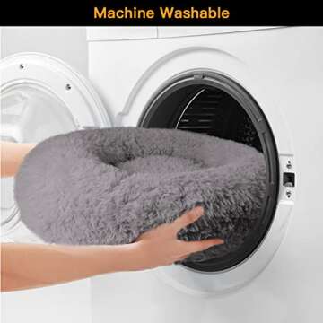 URGVANZ PET Dog Beds for Large Dogs, Calming Donut Dog Bed, Round Fluffy Dog Beds, Plush Pet Bed for Dogs Up to 80Lbs, 34inch