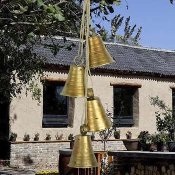 Styleonme Decorative Bells, Christmas Bells, Metal Indoor and Outdoor Blessing Bells, 4-Piece Set of Harmonious Bells, Vintage Handmade and Rustic Lucky Christmas Bells Hanging on a Rope