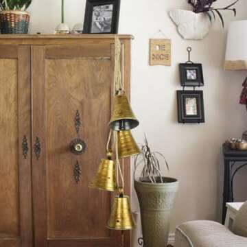 Styleonme Decorative Bells, Christmas Bells, Metal Indoor and Outdoor Blessing Bells, 4-Piece Set of Harmonious Bells, Vintage Handmade and Rustic Lucky Christmas Bells Hanging on a Rope