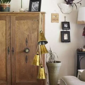 Styleonme Decorative Bells, Christmas Bells, Metal Indoor and Outdoor Blessing Bells, 4-Piece Set of Harmonious Bells, Vintage Handmade and Rustic Lucky Christmas Bells Hanging on a Rope