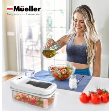 Mueller Pro-Series V Blade Vegetable Chopper, Onion Chopper, Egg Slicer, Spiralizer, Dicer, Food Chopper Veggie Fruit Cutter, French Fry Cutter, Kitchen Gadgets 2024 w Food Container White Sand/Grey
