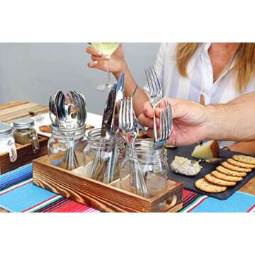 Stylish Mason Jar Glass Utensil Holder with Rustic Tray
