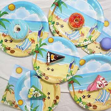 Decodinli Beach Party Supplies Serves 25, Beach Party Decorations, Beach Paper Plates and Napkins Se...