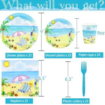 Decodinli Beach Party Supplies for 25 Guests, Set of 125