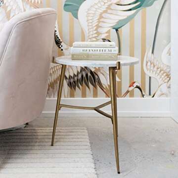 Signature Design by Ashley Chadton Modern Glam Marble Accent End Table, 21", Gold and White