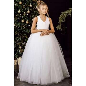 JISISANG Summer Beach Wedding Flower Girl Tulle Tutu Dress for Big Kids Sleeveless Junior Girl Bridesmaid Dresses Floor Length Birthday Party Pageant Beauty Dress Ball Gown Sage Green 10