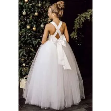 JISISANG Summer Beach Wedding Flower Girl Tulle Tutu Dress for Big Kids Sleeveless Junior Girl Bridesmaid Dresses Floor Length Birthday Party Pageant Beauty Dress Ball Gown Sage Green 10