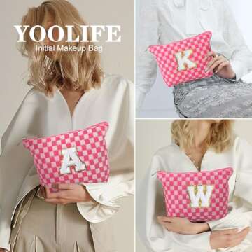 YOOLIFE Personalized Initial Cosmetic Bag - Ideal for Moms, Friends, and Women