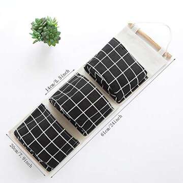 AUHOKY 3Pcs Wall Closet Hanging Storage Bag, Premium Linen Fabric Over The Door Organizer, Hanging Storage Pouches with 3 Pockets for Bedroom Bathroom - Waterproof & Stylish (Black/Gray/White)