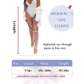 Yokawe Rhinestones Fishnet Pants Black Mesh See Through Leggings Sexy Cover Up Hollow Out Outfit Nightclub Rave Festival Body Chain for Women and Girls