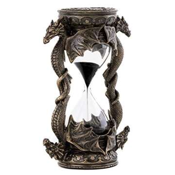Top Collection Decorative Black Dragon Hourglass - Mythical Sand Timer in Premium Cold Cast Bronze - 5.75-Inch Collectible Medieval Celtic Clock Sculpture
