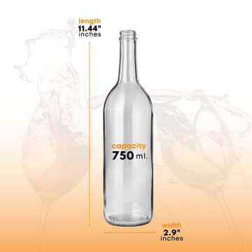 FastRack - W5 Wine Bottles, Bordeaux Liquor Bottles, Clear Wine Bottles, 750 ml Empty Bottles, Empty Bottles for Drinks, Clear/Flint Bordeaux Wine Bottles, 12 per Case