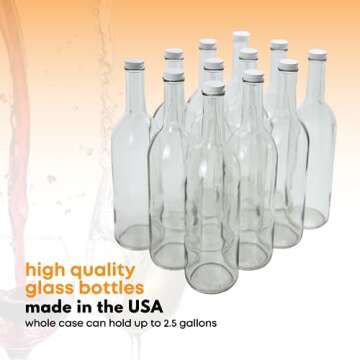 FastRack - W5 Wine Bottles, Bordeaux Liquor Bottles, Clear Wine Bottles, 750 ml Empty Bottles, Empty Bottles for Drinks, Clear/Flint Bordeaux Wine Bottles, 12 per Case