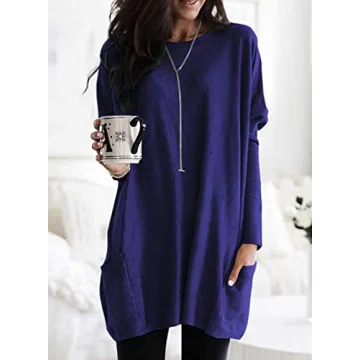 Dokotoo Womens Shirts Winter Outfits Comfy Casual Winter Clothes Long Sleeve Shirts Tunics Tops Oversized Sweatshirt Tshirts Dress Tunic with Pockets Tops for Leggings Spring Dark Purple XL