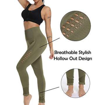 SEASUM Seamless Cutout Workout Leggings Women's High Waisted Hollow Fitness Yoga Pants Butt Lifting Stretchy Tummy Control S