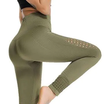 SEASUM Seamless Cutout Workout Leggings Women's High Waisted Hollow Fitness Yoga Pants Butt Lifting Stretchy Tummy Control S