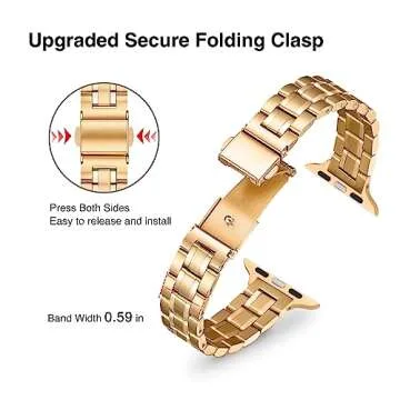 STIROLL Thin Replacement Band Compatible for Apple Watch 49mm 46mm 45mm 44mm 42mm(Series 3 2 1), Stainless Steel Metal Wristband Women Men for iWatch Ultra SE Series 10 9 8 7 6 5 4, Gold