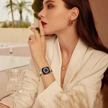 STIROLL Thin Replacement Band Compatible for Apple Watch 49mm 46mm 45mm 44mm 42mm(Series 3 2 1), Stainless Steel Metal Wristband Women Men for iWatch Ultra SE Series 10 9 8 7 6 5 4, Gold