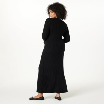 The Drop Women’s Ashlyn Ribbed Sweater Maxi Dress, Black, XL