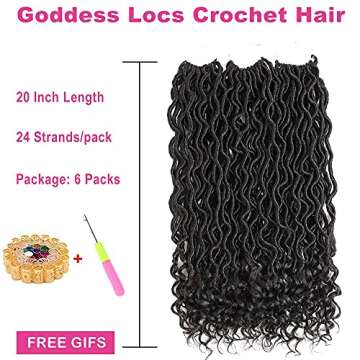 6 PCS/Lot Goddess Locs Crochet Hair 20 Inch Wavy Curly Faux Locs Crochet Hair Braiding Hair With Cur...