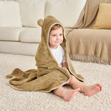 Munich Blue Toddler Bath Towel for Boys & Girls - Soft Baby Bath Towels with Cute Bear Ears - Cozy Baby Towels, Toddler Towels for Newborn, Infant & Toddler - 600 GSM, 35x35 inch (Brown Sugar)