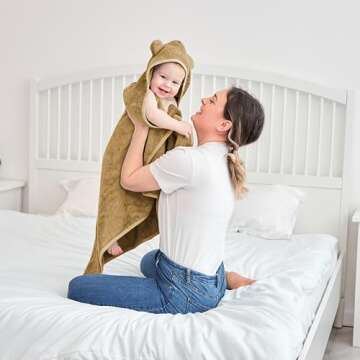 Munich Blue Toddler Bath Towel for Boys & Girls - Soft Baby Bath Towels with Cute Bear Ears - Cozy Baby Towels, Toddler Towels for Newborn, Infant & Toddler - 600 GSM, 35x35 inch (Brown Sugar)