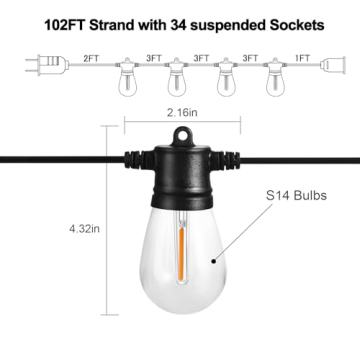 Banord 102FT Outdoor String Lights for Patio Parties