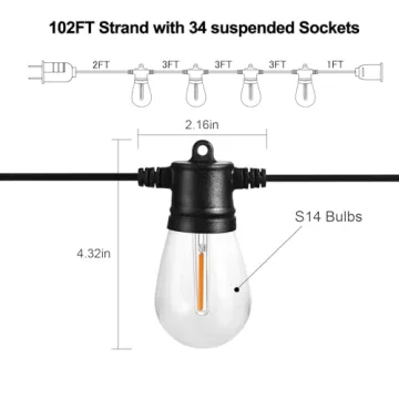 Banord 102FT Outdoor String Lights for Patio Parties