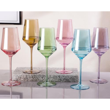 Physkoa Colored Wine Glasses Set 6-15oz Colorful Wine Glasses with Long Stem,Colored Glassware for H...