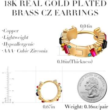 Dvacaman Small 14K Gold Plated Huggie Hoop Earrings for Women - Lightweight Colorful Gold Hoop Earrings for Women Hypoallergenic Jewelry (Tiny Color Hoop)