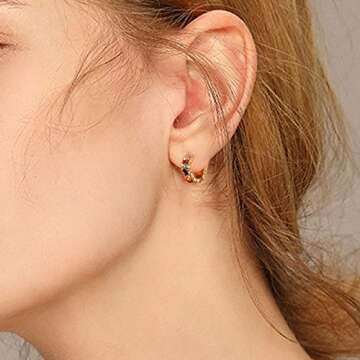Dvacaman Small 14K Gold Plated Huggie Hoop Earrings for Women - Lightweight Colorful Gold Hoop Earrings for Women Hypoallergenic Jewelry (Tiny Color Hoop)