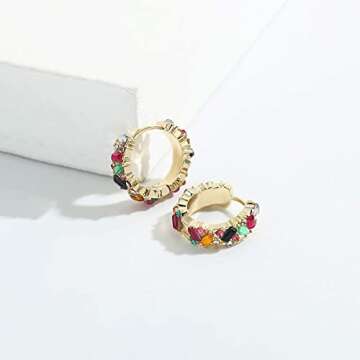 Dvacaman Small 14K Gold Plated Huggie Hoop Earrings for Women - Lightweight Colorful Gold Hoop Earrings for Women Hypoallergenic Jewelry (Tiny Color Hoop)