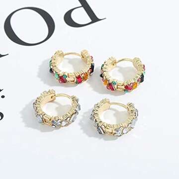 Dvacaman Small 14K Gold Plated Huggie Hoop Earrings for Women - Lightweight Colorful Gold Hoop Earrings for Women Hypoallergenic Jewelry (Tiny Color Hoop)