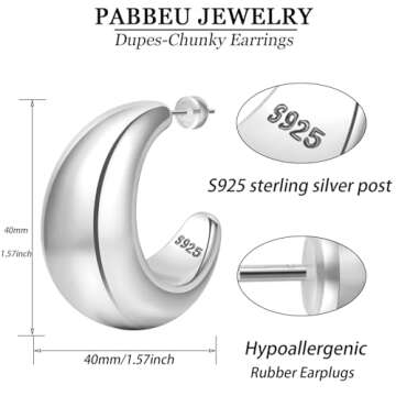 PABBEU WaterDrop Earring Dupes-Sterling Silver Hoop Earrings S925 Hypoallergenic Lightweight Silver ...